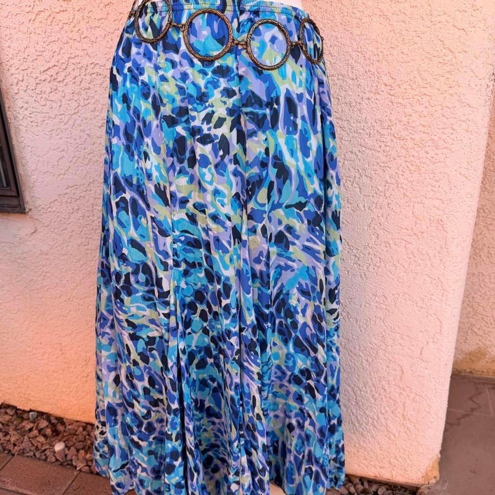 Blue & green print midi skirt. - Picture 1 of 5